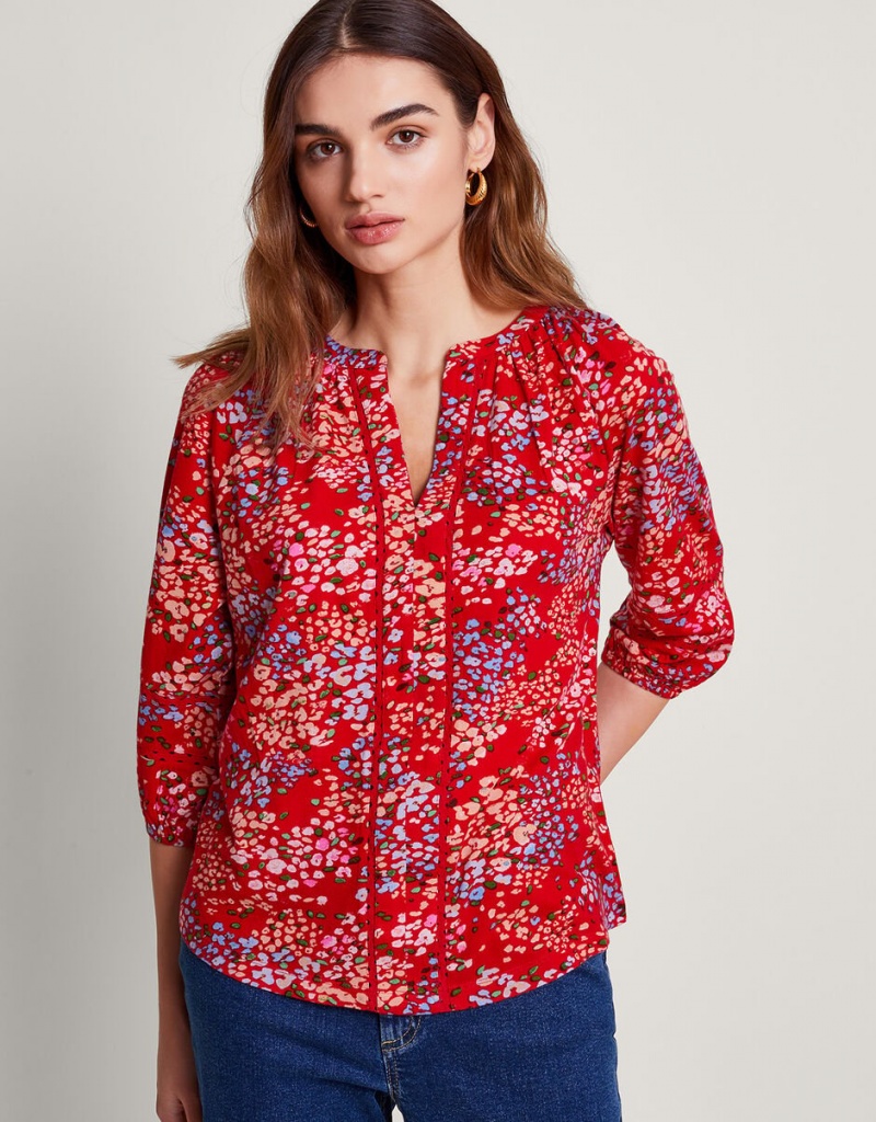 Red Women\'s Monsoon Micola Print Tops | YBS-5490