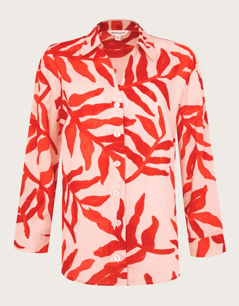 Red Women's Monsoon Priya Palm Print Shirts | POP-1694