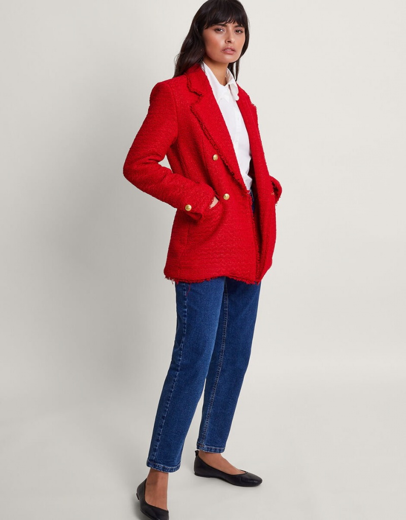 Red Women's Monsoon Rubi Tweed Jacket | AQX-0650