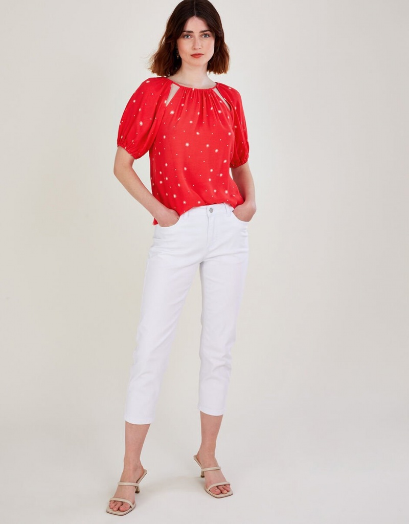 Red Women's Monsoon Sami Spot Cut-Out Tops | WSP-0408