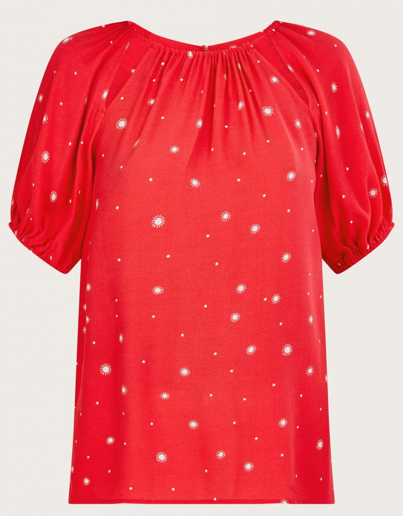 Red Women's Monsoon Sami Spot Cut-Out Tops | WSP-0408