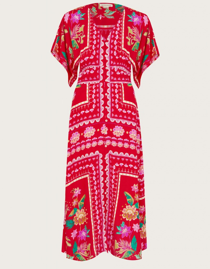 Red Women's Monsoon Sandie Print Dress | VDA-9029