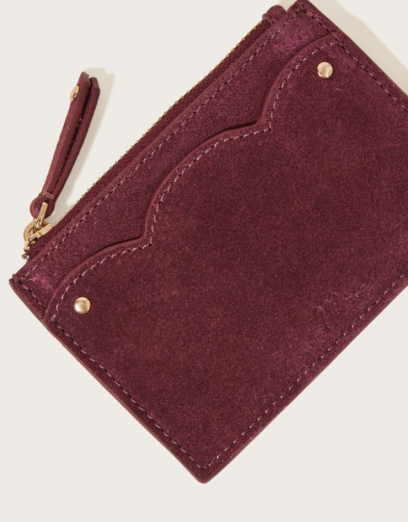 Red Women's Monsoon Scallop Suede Card Holder Bags | DAL-0941