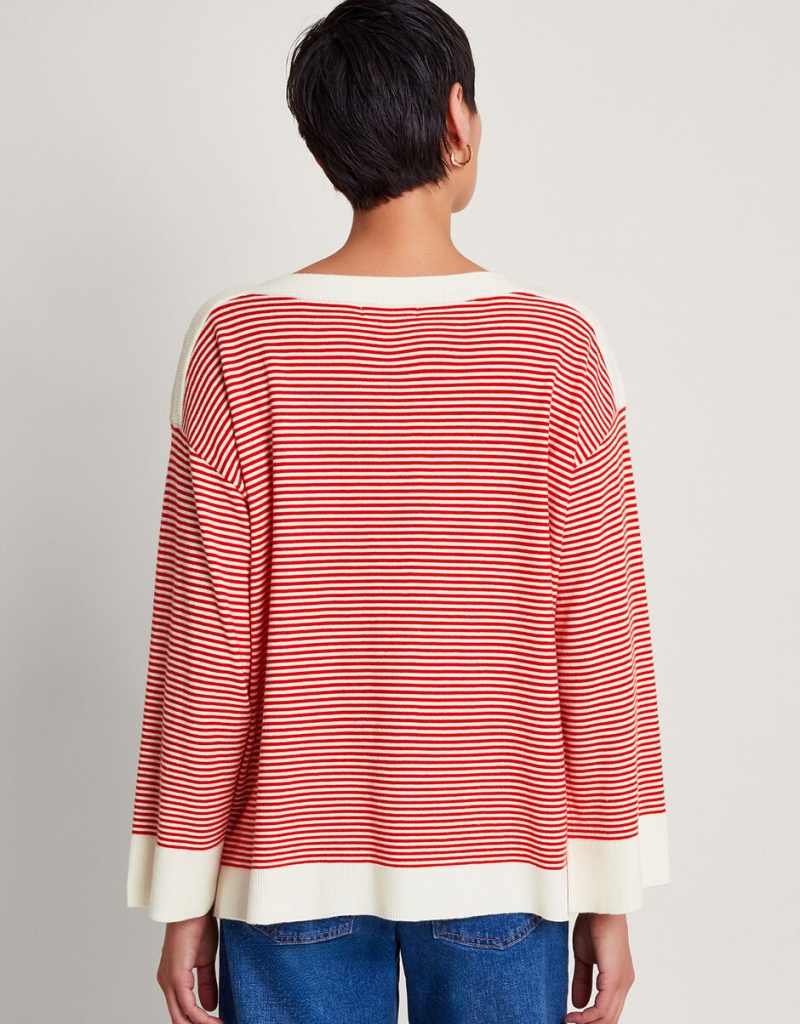 Red Women's Monsoon Simmi Stripe Sweaters | WZW-9458