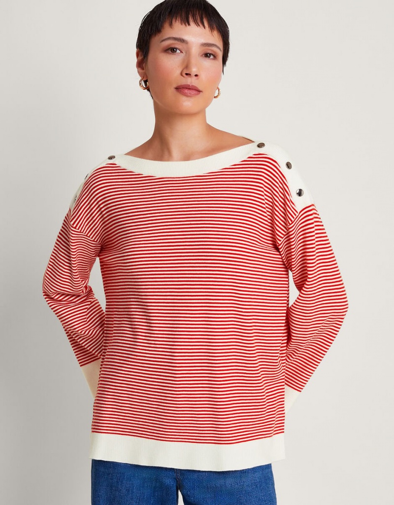 Red Women\'s Monsoon Simmi Stripe Sweaters | WZW-9458