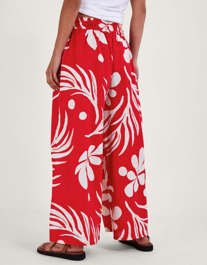 Red Women's Monsoon Wide Leg Palm Print Trousers Pants | JDY-3247