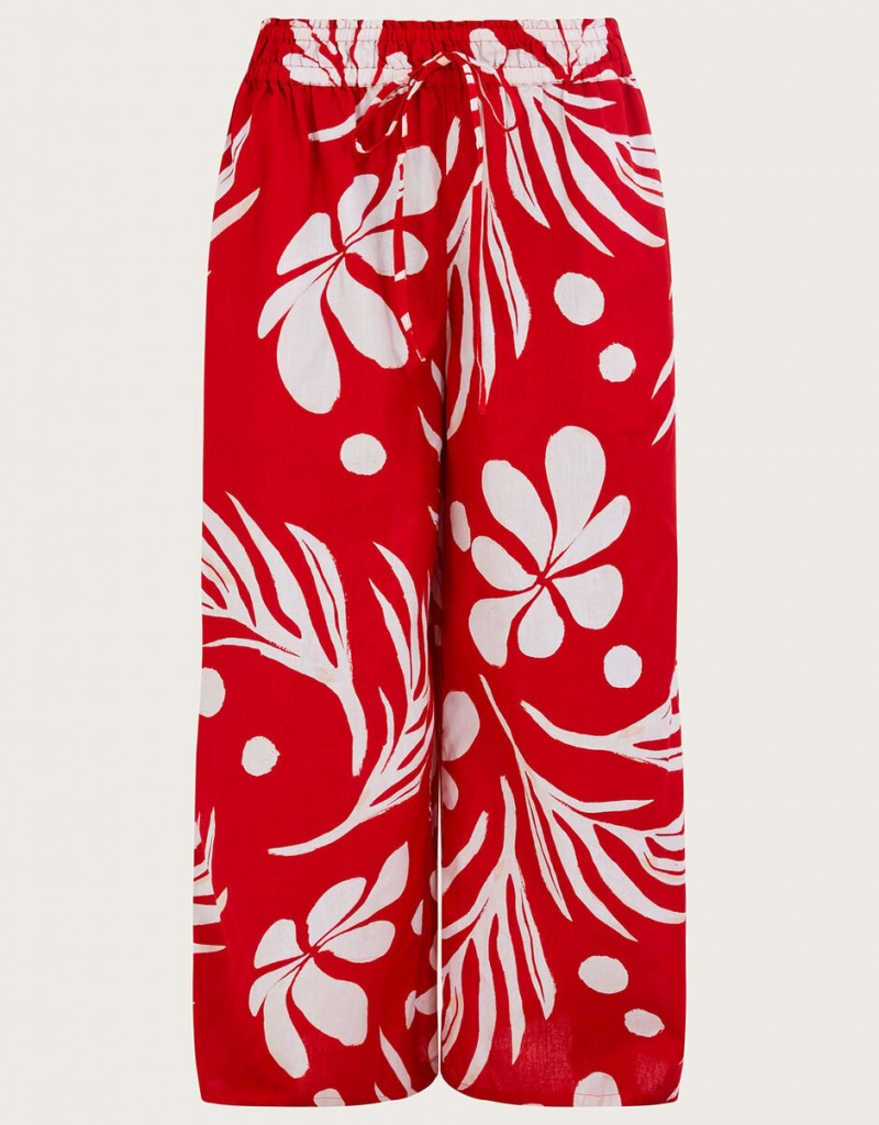 Red Women's Monsoon Wide Leg Palm Print Trousers Pants | JDY-3247