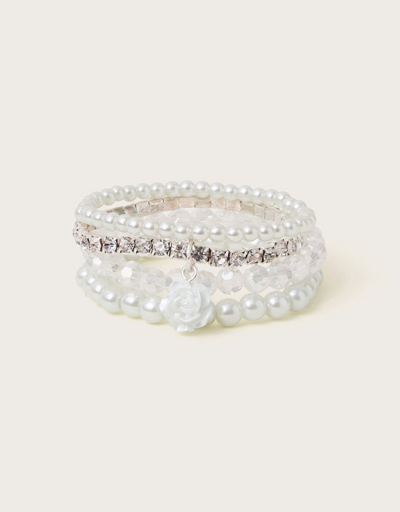 Silver Kids' Monsoon 4-Pack Embellished Bridesmaids Bracelet | NGL-3569