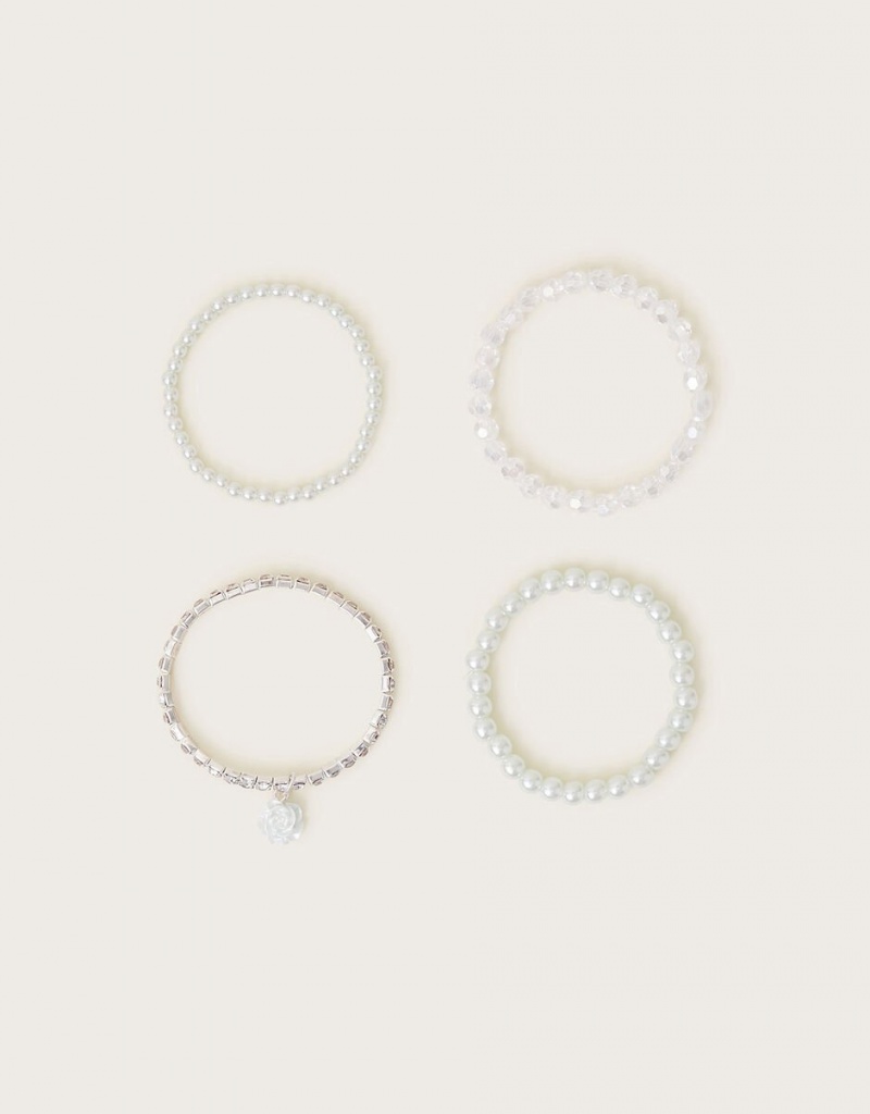 Silver Kids\' Monsoon 4-Pack Embellished Bridesmaids Bracelet | NGL-3569