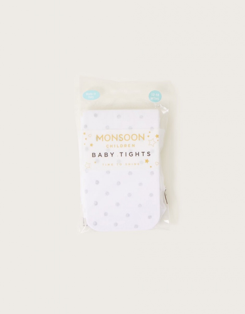 Silver Kids' Monsoon Baby Glitter Spot Tights | LWW-9685