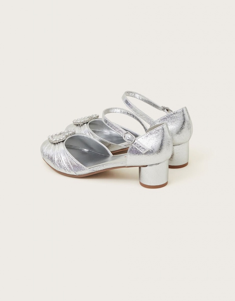 Silver Kids' Monsoon Heart Embellished Heels | LFK-3262