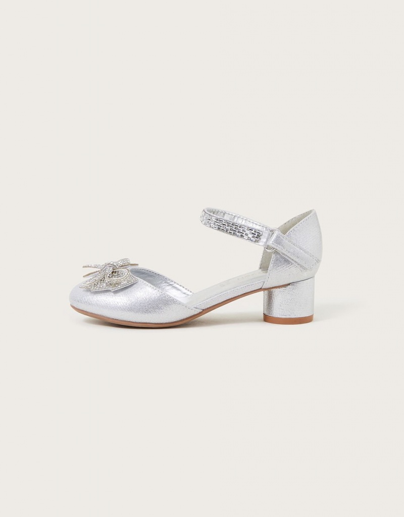 Silver Kids' Monsoon Lola Bow Two-Part Heels | WXP-1283