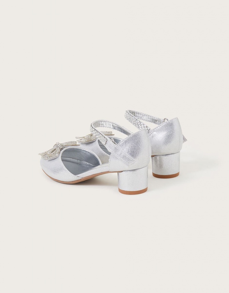 Silver Kids' Monsoon Lola Bow Two-Part Heels | WXP-1283