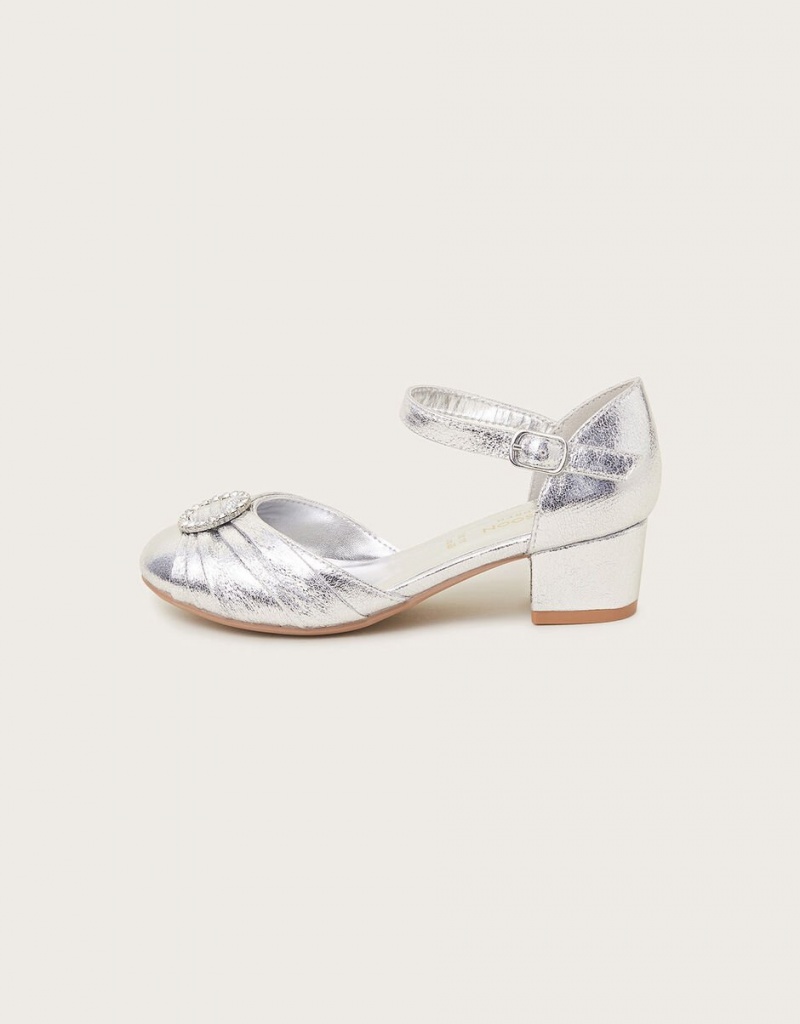 Silver Kids' Monsoon Pleated Two-Part Heels | LVI-1215