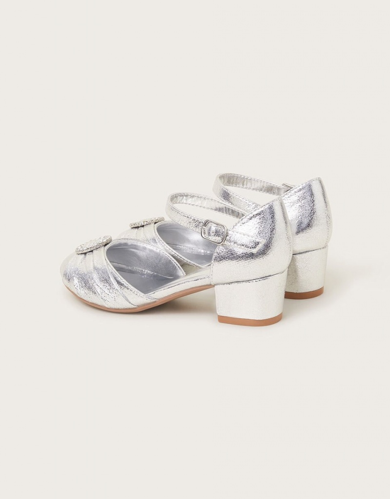 Silver Kids' Monsoon Pleated Two-Part Heels | LVI-1215