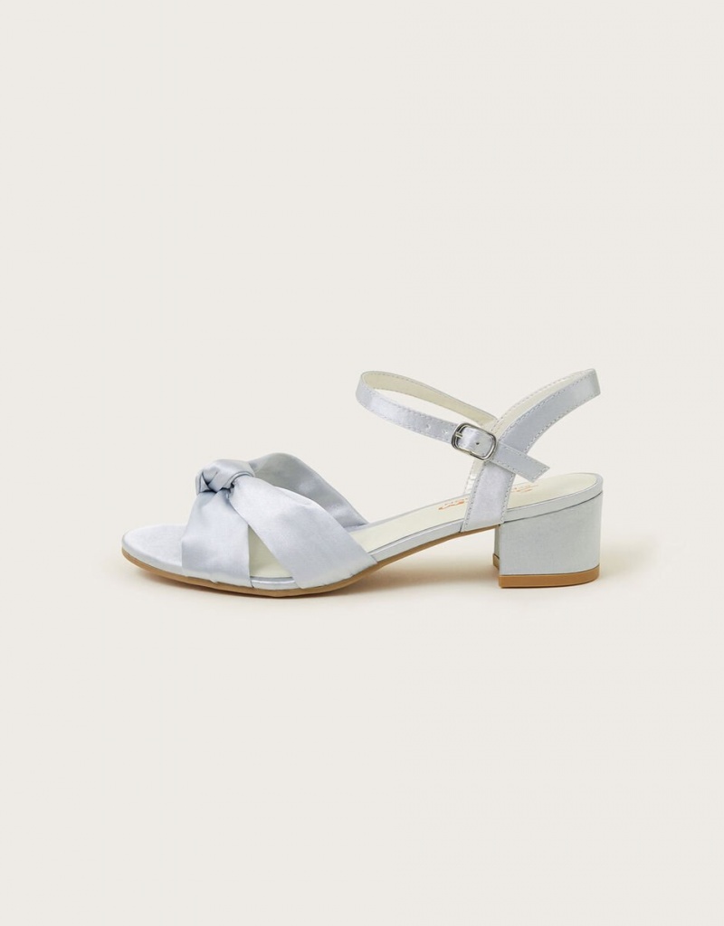 Silver Kids' Monsoon Satin Twist Heeled Sandals | ATN-6469