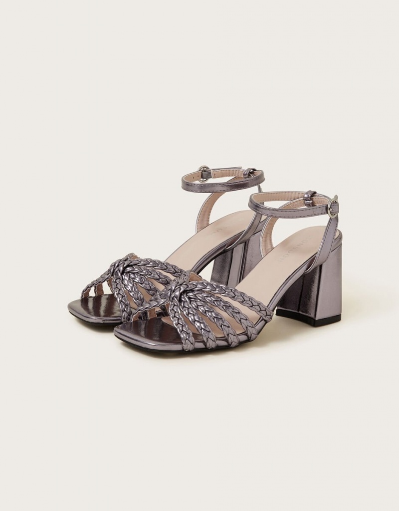 Silver Women's Monsoon Plaited Block Heel Sandals | ZLW-3175