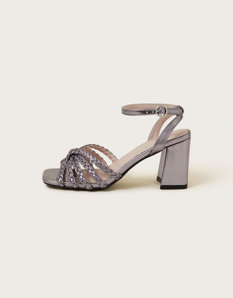 Silver Women's Monsoon Plaited Block Heel Sandals | ZLW-3175