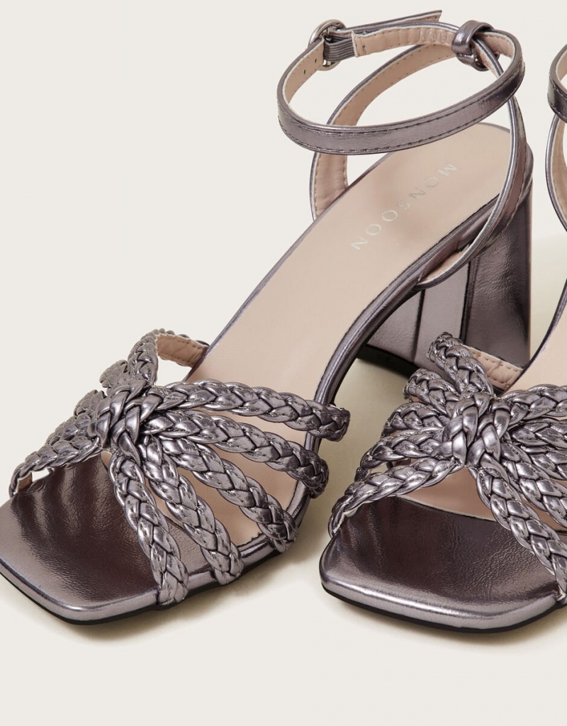 Silver Women's Monsoon Plaited Block Heel Sandals | ZLW-3175