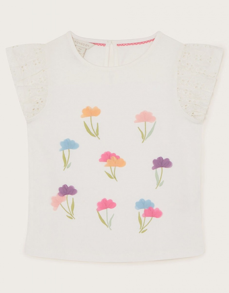 White Kids' Monsoon 3D Flower Broderie Tops | PYN-3174