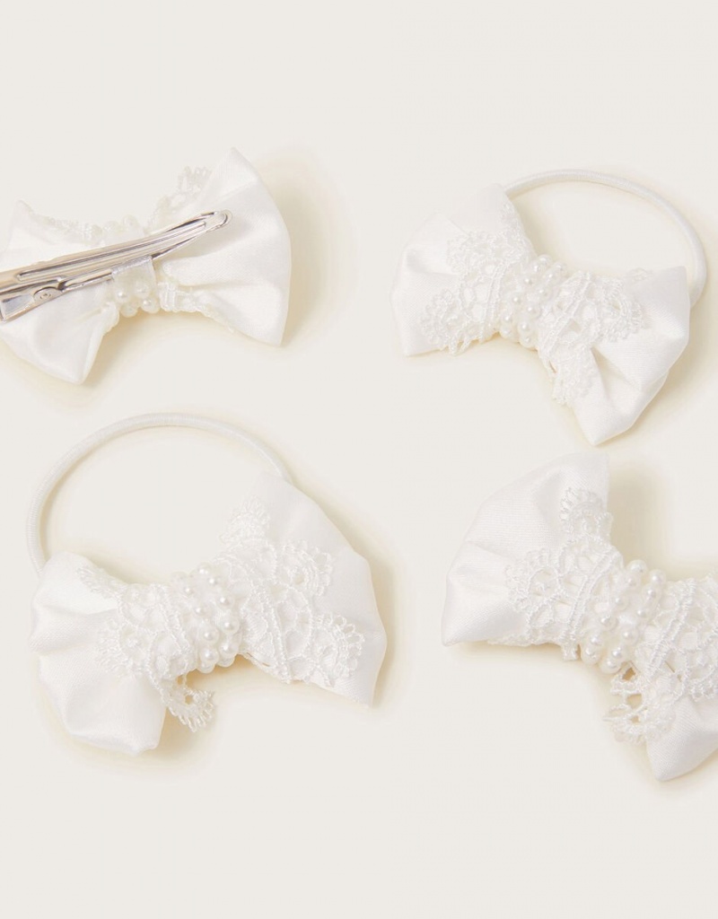 White Kids' Monsoon 4-Pack Lace Bow Set Hair Accessories | ZCV-1188