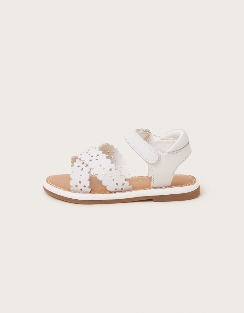 White Kids' Monsoon Baby Leather Cutwork Sandals | OYE-8106