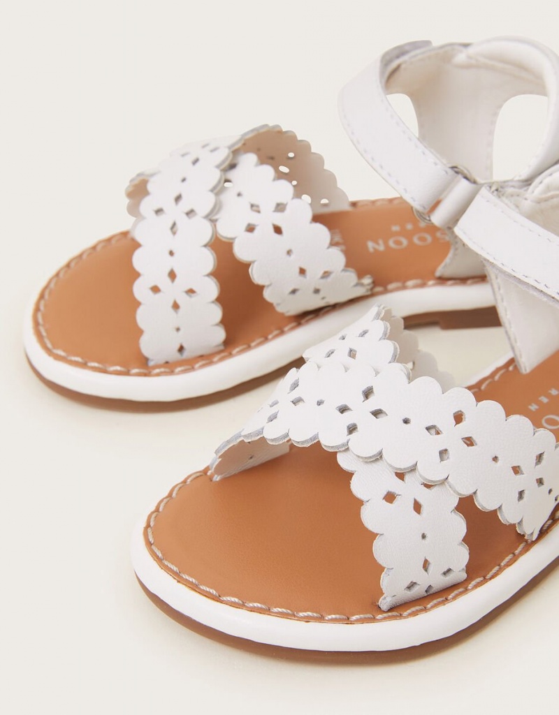 White Kids' Monsoon Baby Leather Cutwork Sandals | OYE-8106