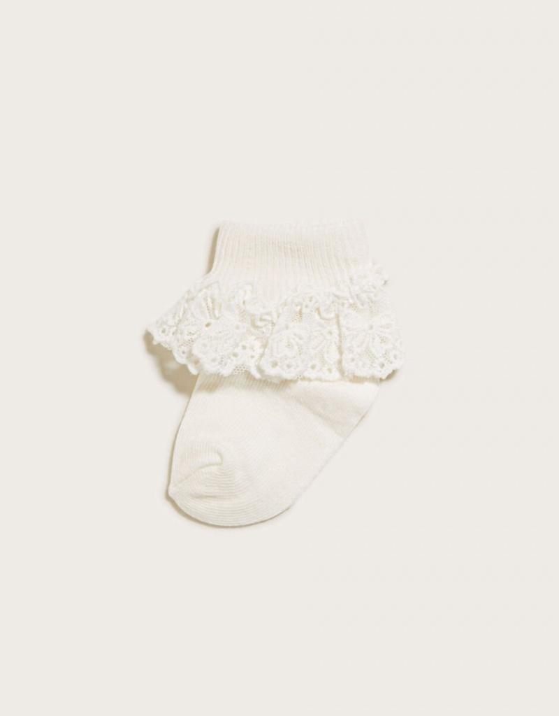 White Kids\' Monsoon Baby Olivia Bow Lace Socks | FNO-3501