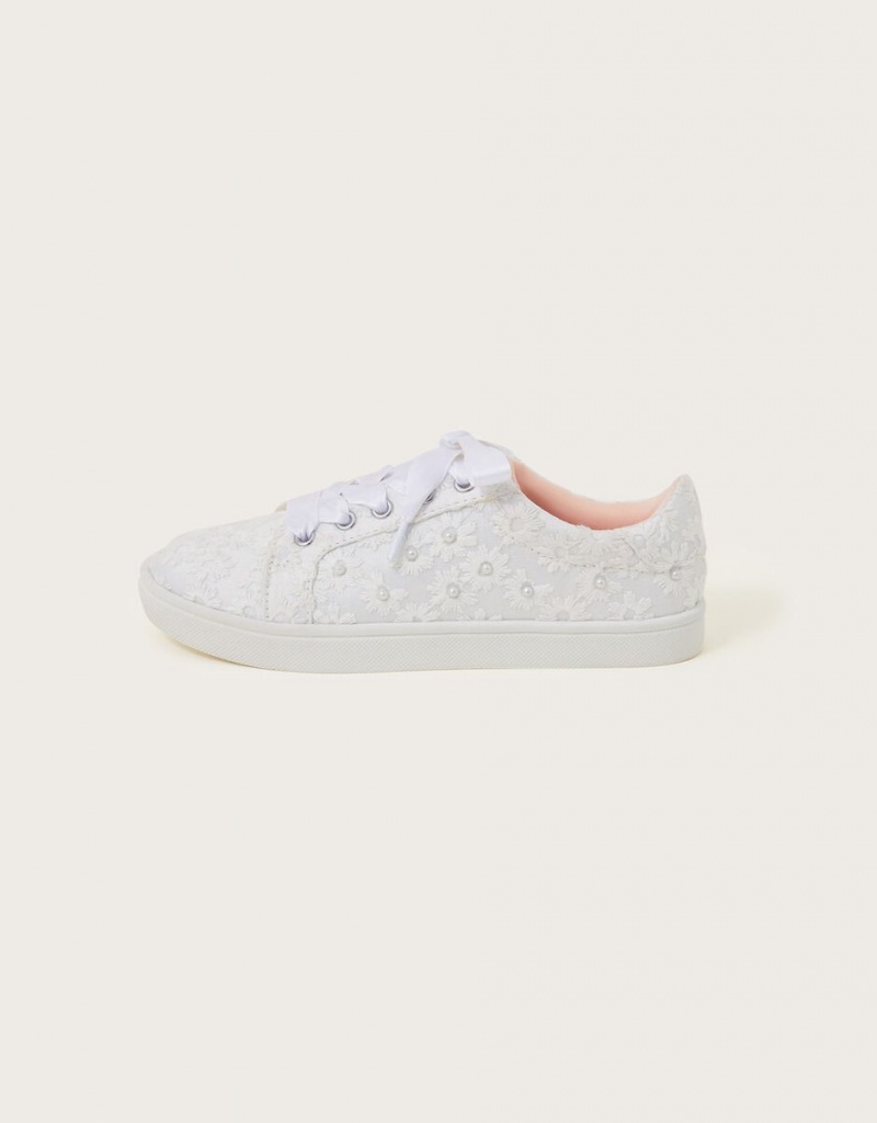 White Kids' Monsoon Bridal Pearly Sneakers | ZBV-5065