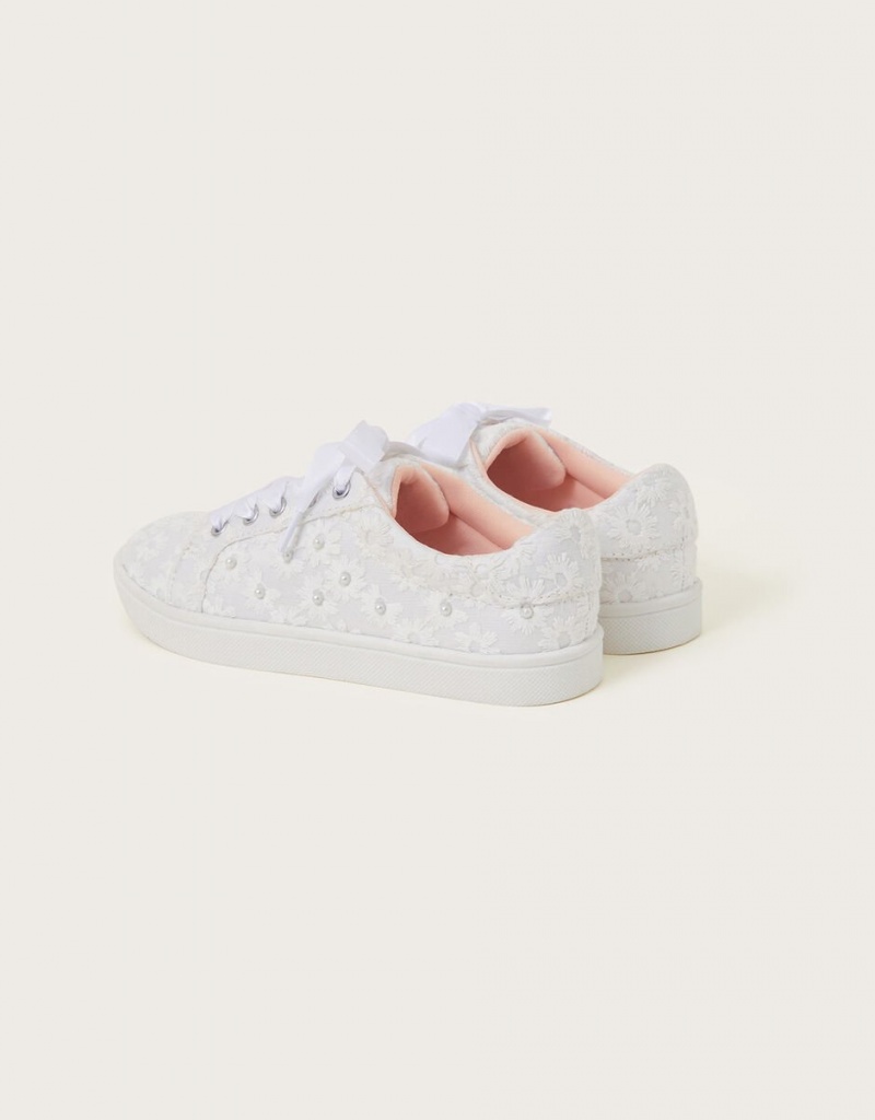 White Kids' Monsoon Bridal Pearly Sneakers | ZBV-5065