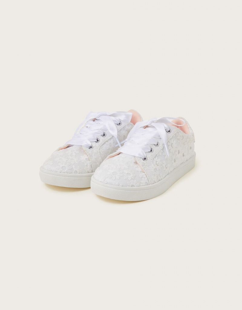 White Kids\' Monsoon Bridal Pearly Sneakers | ZBV-5065