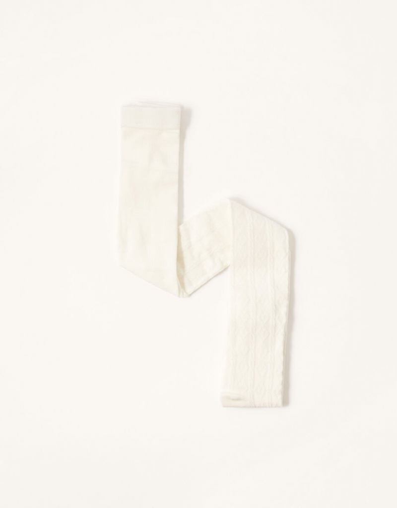 White Kids' Monsoon Cable Knit with Natural Bamboo Fibres Tights | LXP-0677