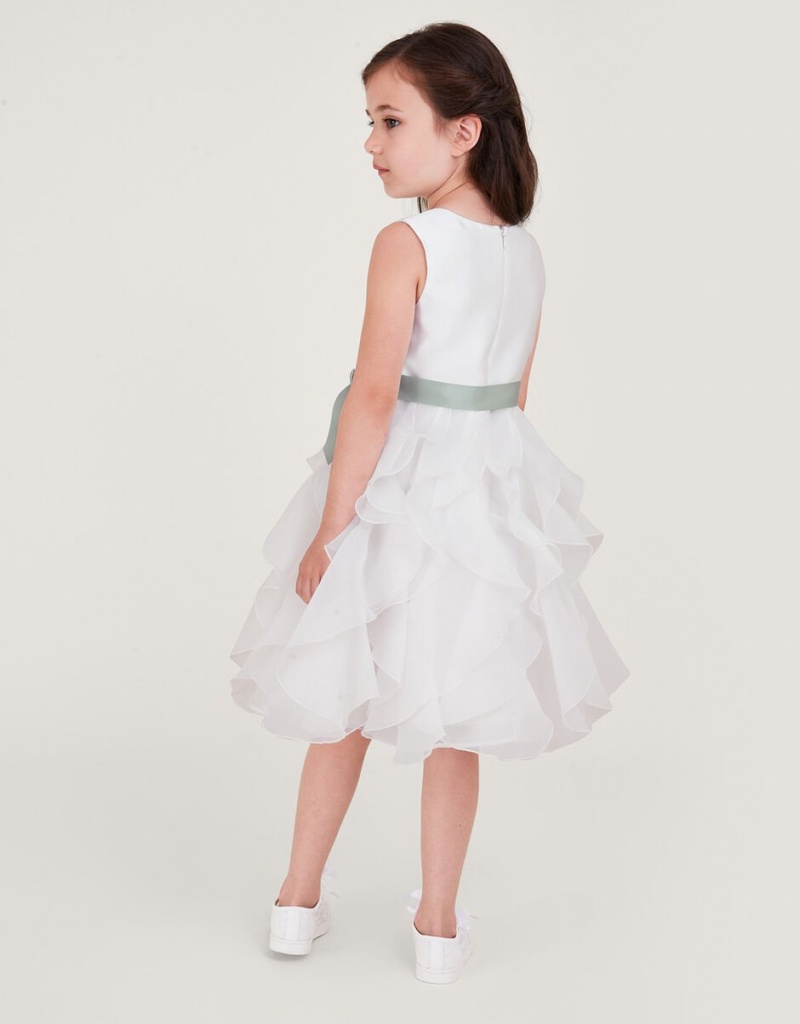 White Kids' Monsoon Cannes Organza Ruffle Dress | AUW-7474