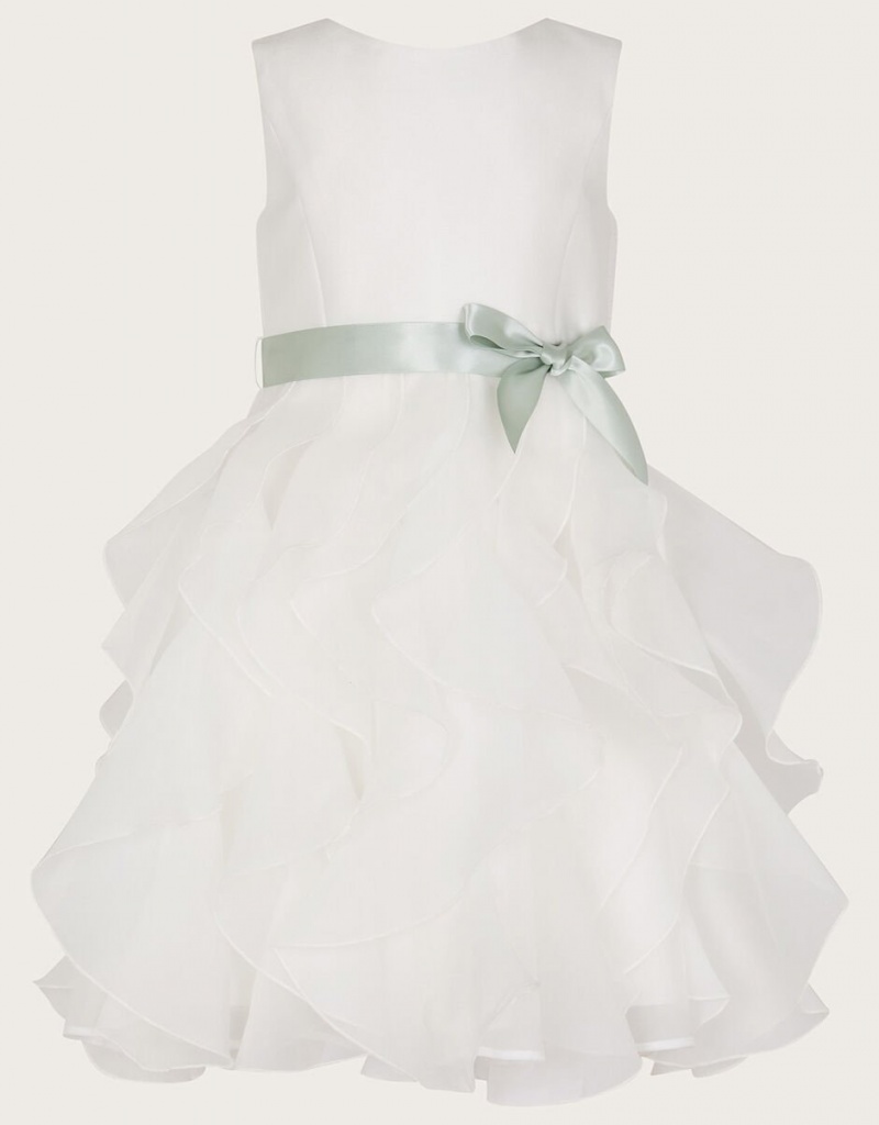 White Kids' Monsoon Cannes Organza Ruffle Dress | AUW-7474