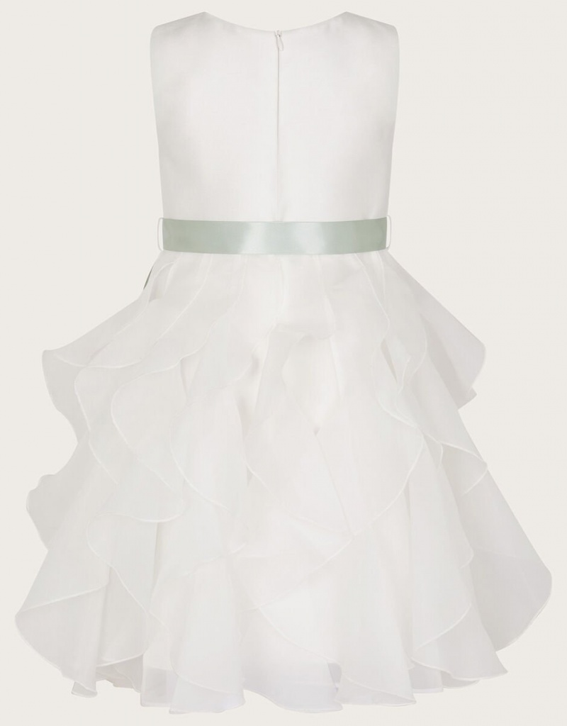 White Kids' Monsoon Cannes Organza Ruffle Dress | AUW-7474