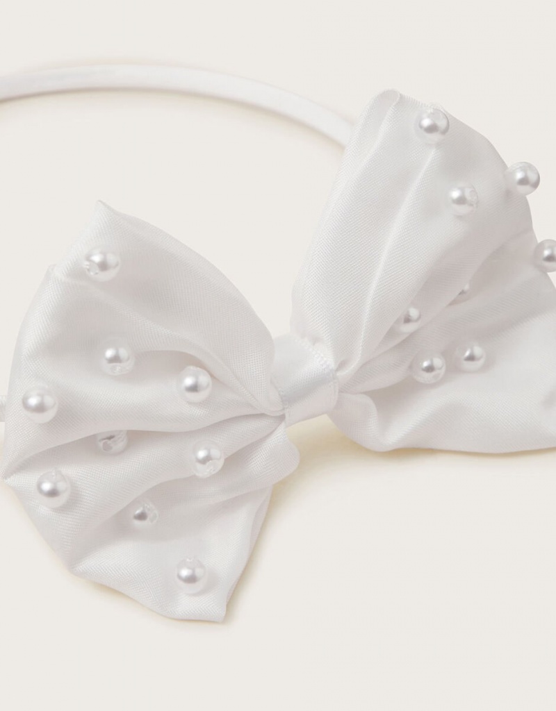 White Kids' Monsoon Communion Pearl Bow Headband | NDU-7974