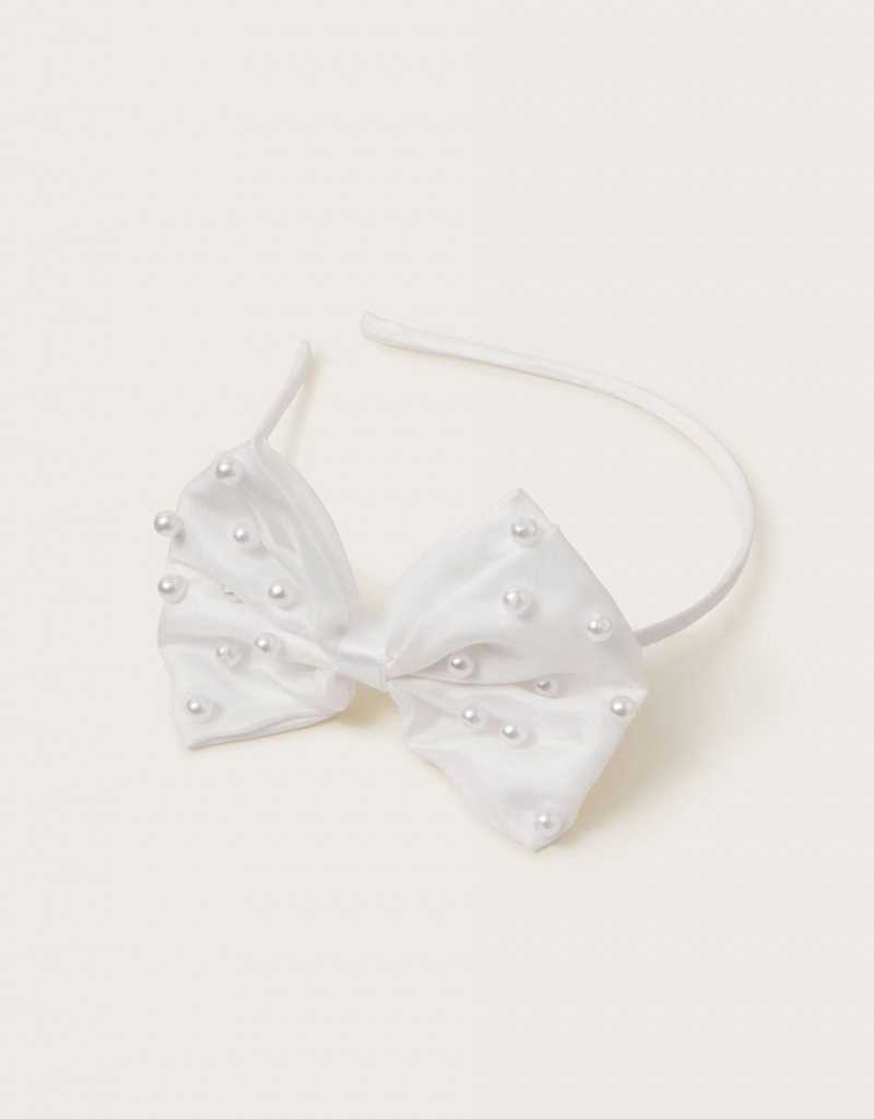 White Kids\' Monsoon Communion Pearl Bow Headband | NDU-7974