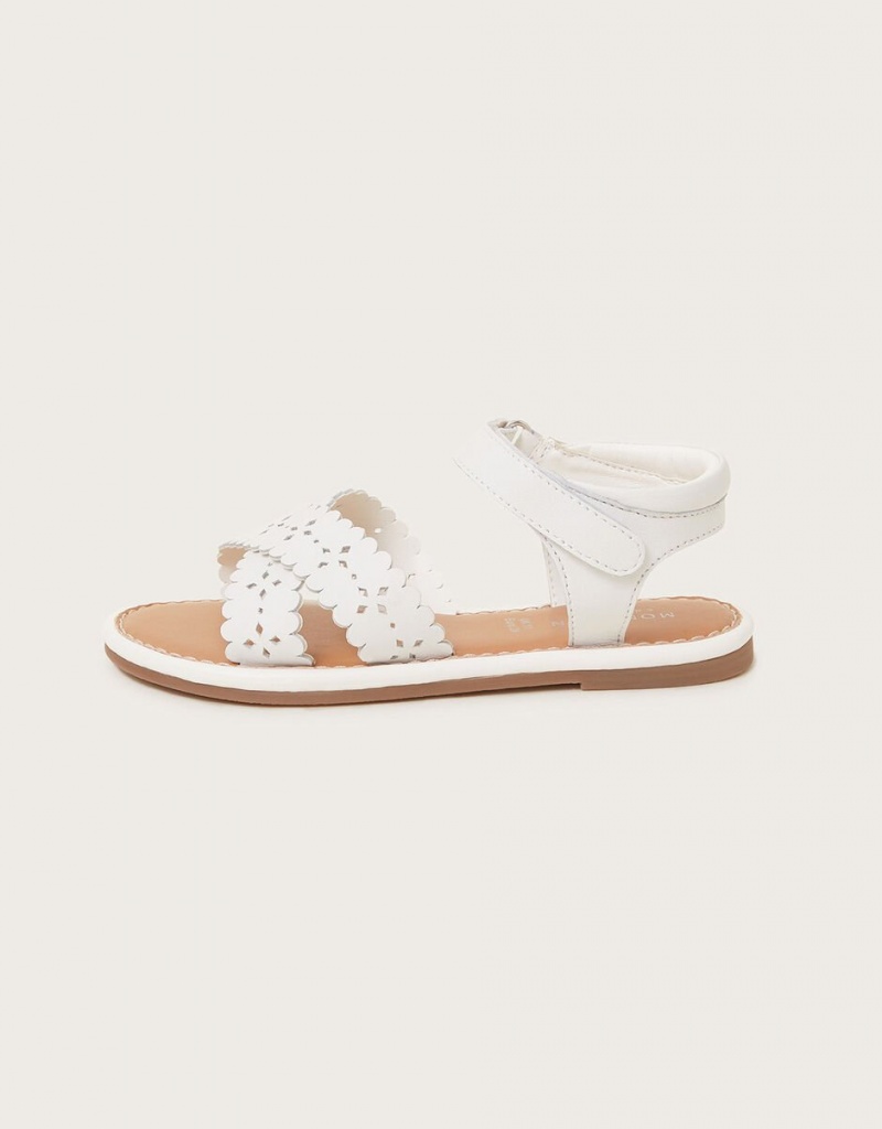 White Kids' Monsoon Cross-Over Leather Sandals | BMH-5868