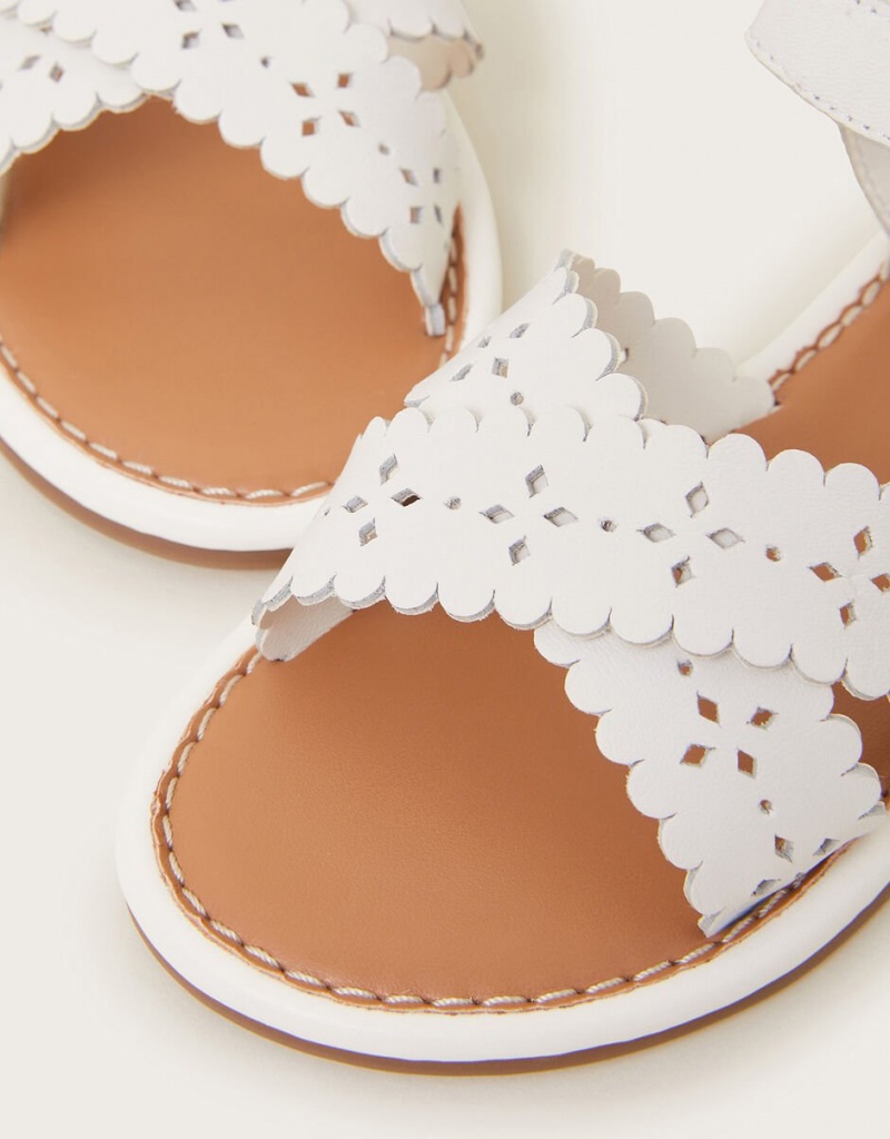 White Kids' Monsoon Cross-Over Leather Sandals | BMH-5868