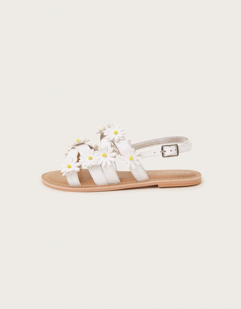 White Kids' Monsoon Daisy Strap Sandals | RWF-5777