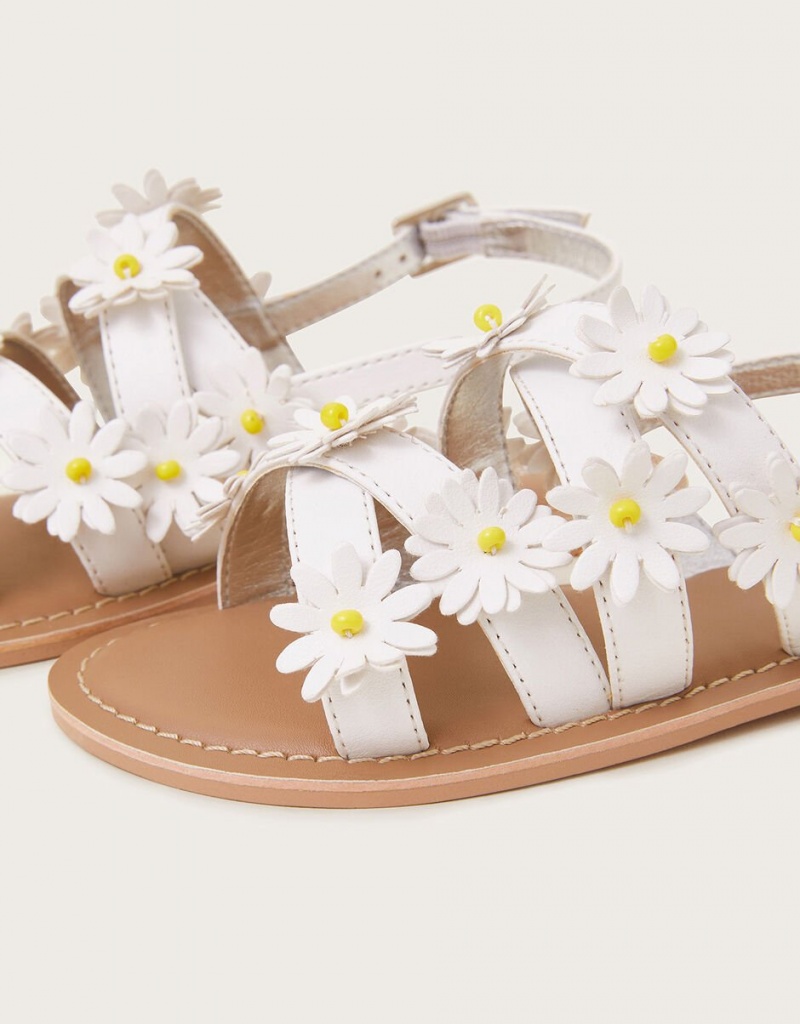 White Kids' Monsoon Daisy Strap Sandals | RWF-5777