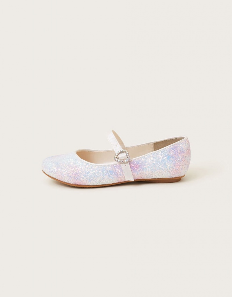 White Kids' Monsoon Ellie Ombre Glitter Ballerina Flats | YWR-5332