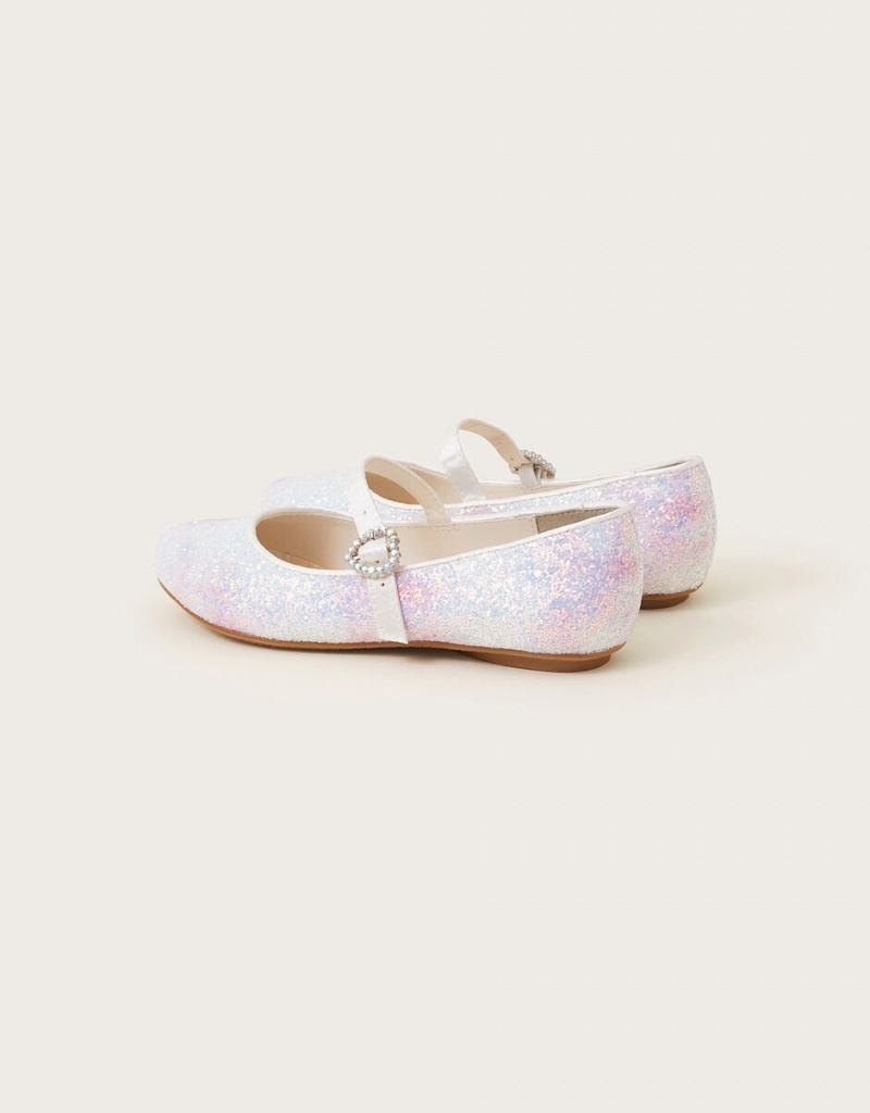 White Kids' Monsoon Ellie Ombre Glitter Ballerina Flats | YWR-5332