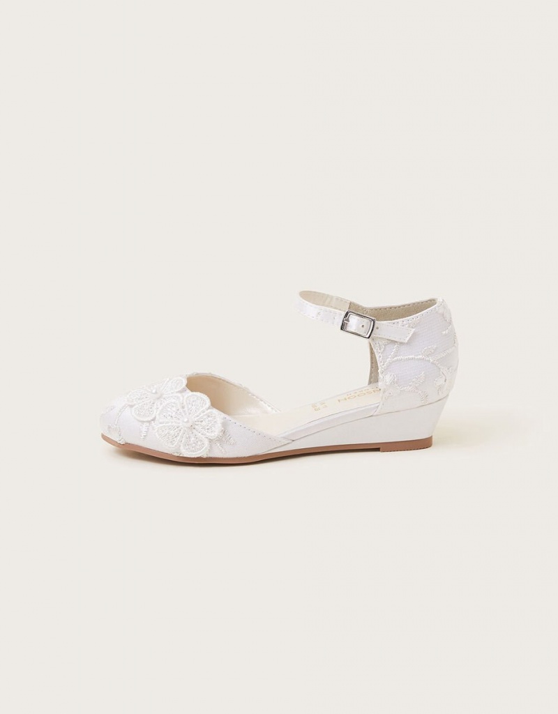 White Kids' Monsoon Essie Lacey Flower Wedges | GNA-2596