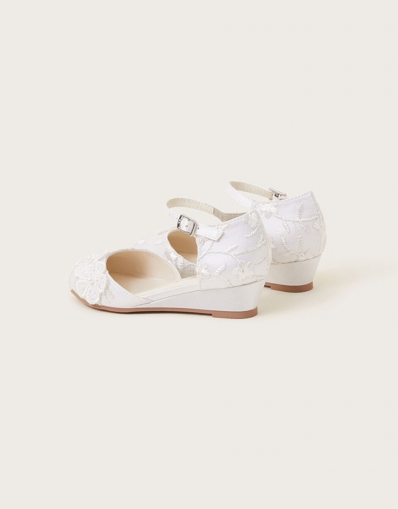 White Kids' Monsoon Essie Lacey Flower Wedges | GNA-2596