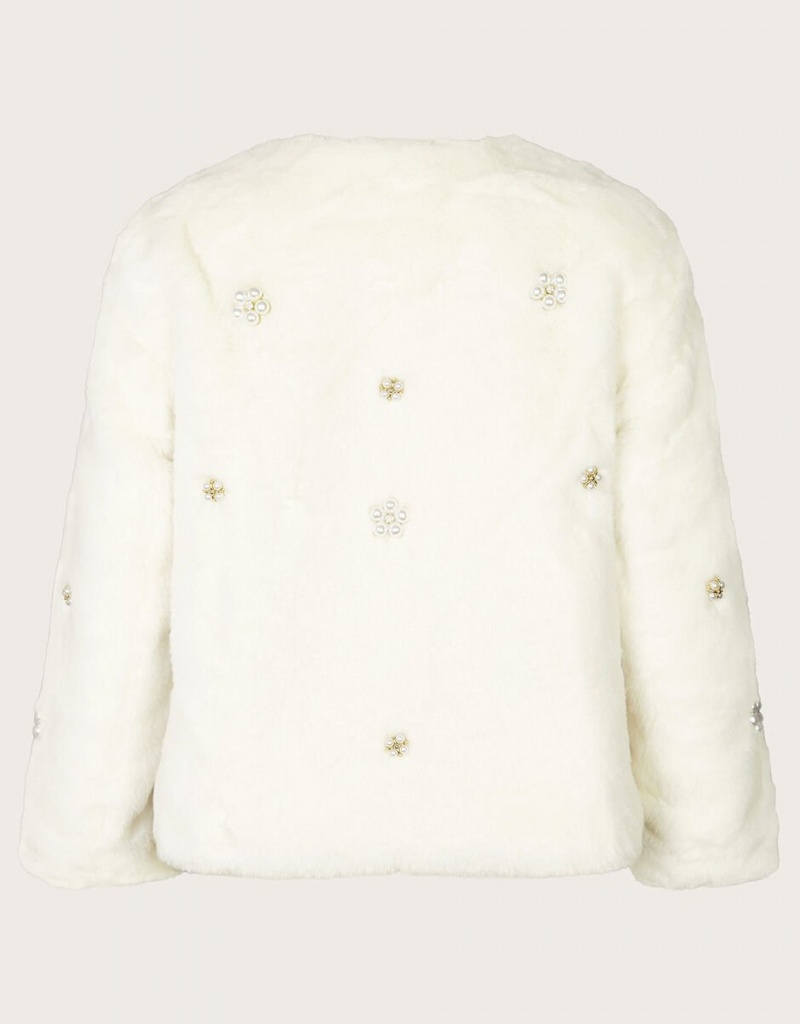 White Kids' Monsoon Faux Fur Embellished Jacket | YTP-2497