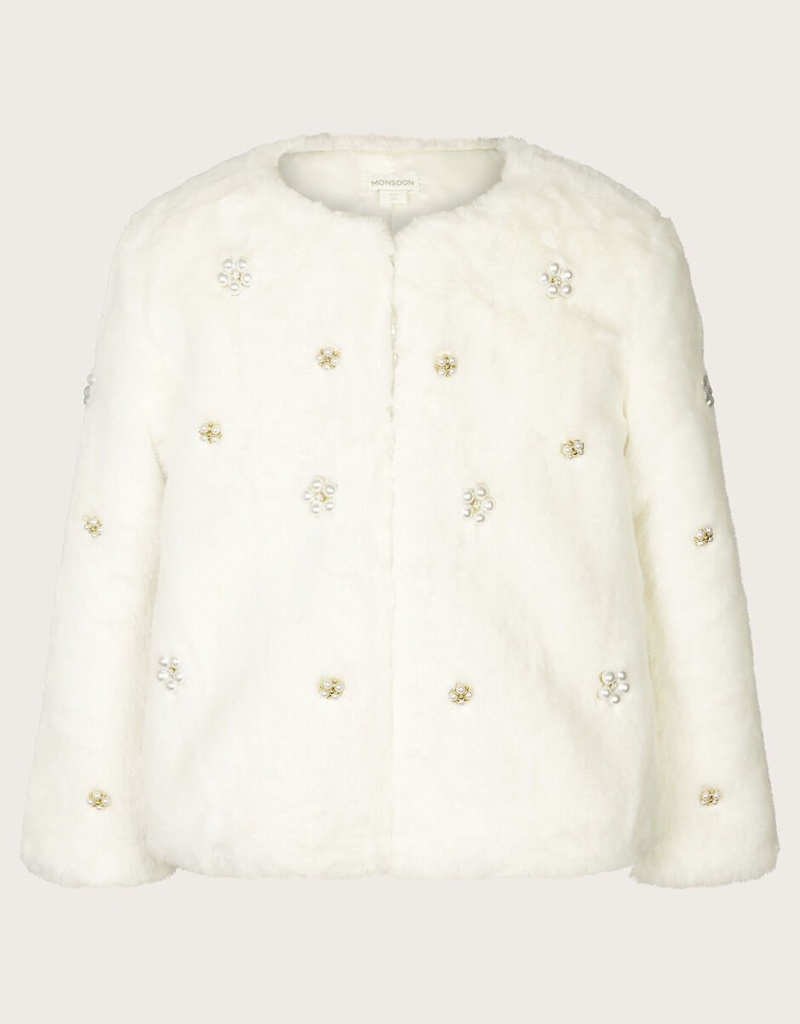 White Kids\' Monsoon Faux Fur Embellished Jacket | YTP-2497