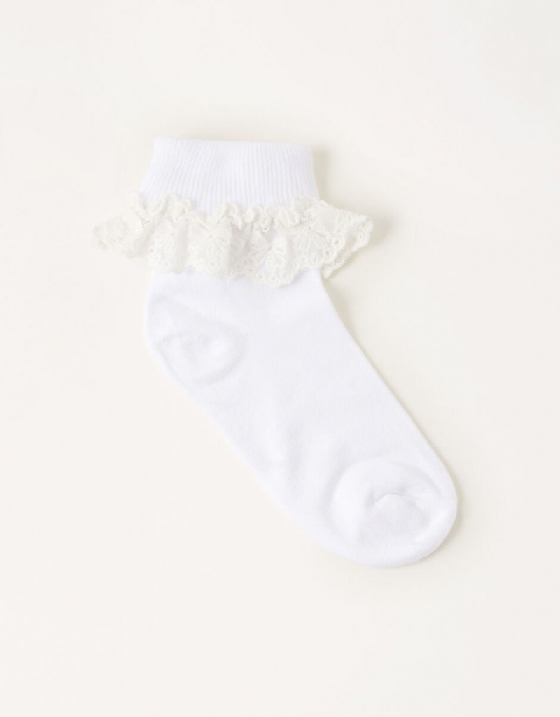 White Kids\' Monsoon Flower Lace Socks | GRP-6997