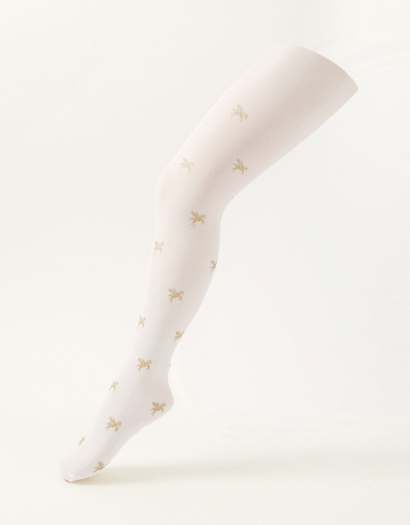 White Kids\' Monsoon Glitter Unicorn Tights | KSG-3425