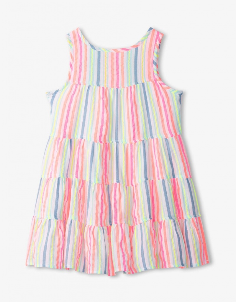 White Kids' Monsoon Hatley Stripe Tiered Dress | AJB-2910